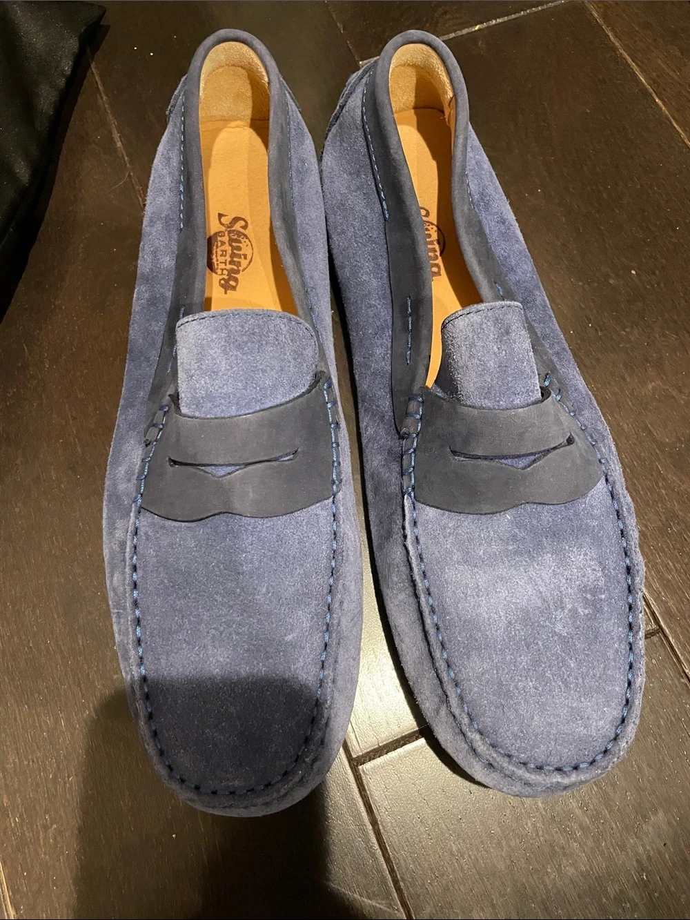 Blue Suede Penny Loafers - Men